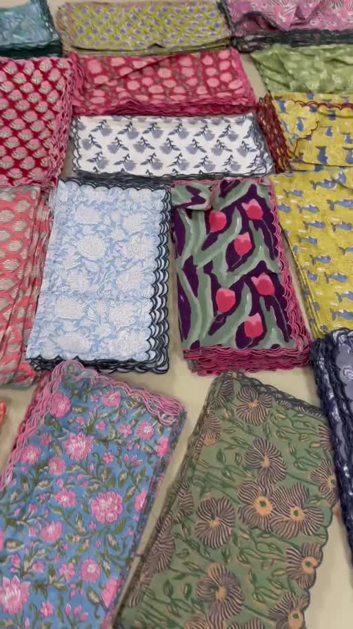 An assortment of printed scalloped napkins